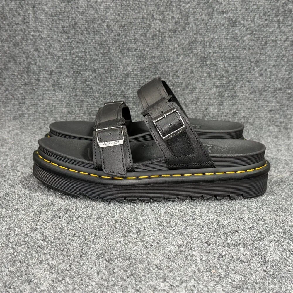 Dr. Martens Myles‎ Brando Leather Buckle Slide Sandals Women's 10 Black Platform